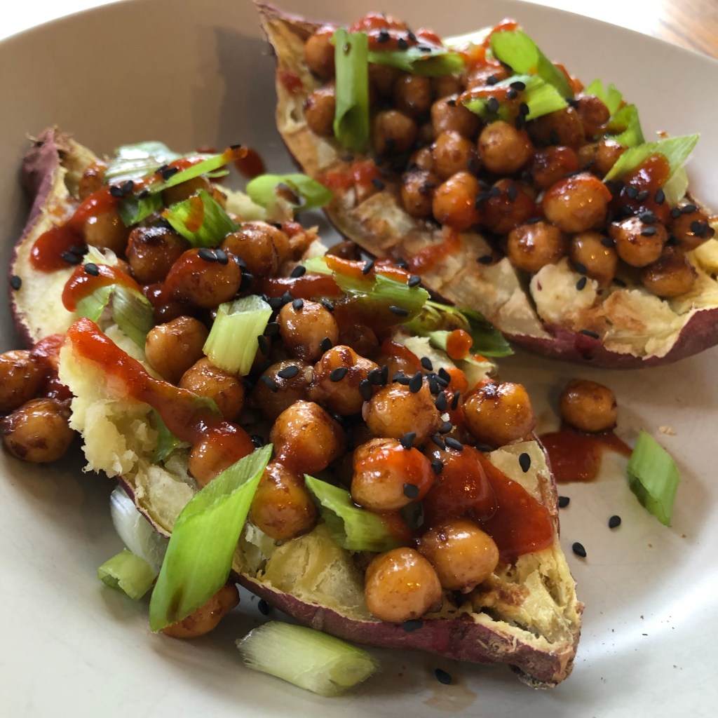 Sriracha—Sesame Chickpea Potatoes